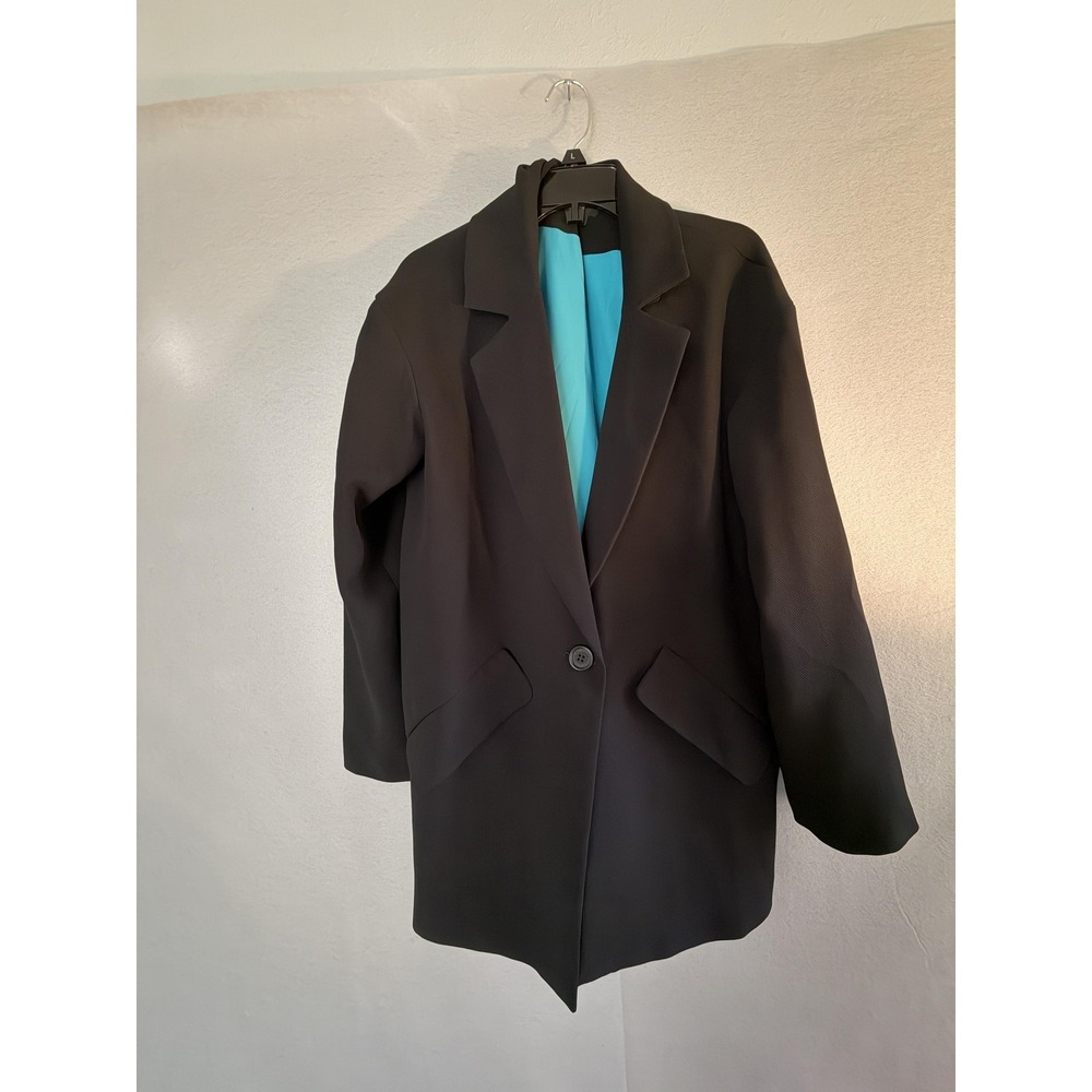 Armani Exchange Blazer Jacket Womens 6 Black Twill Single Button Lined Longline